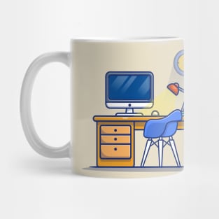 Workspace Computer With Lamp And Plant Mug